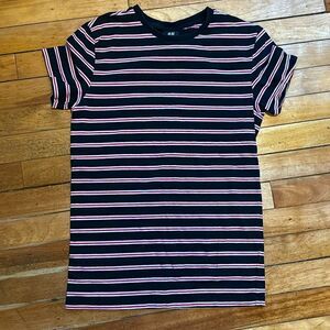 H&M Women’s Dark navy pink and white striped scoop neck tshirt size s